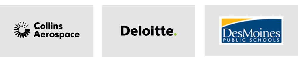 Collins Aerospace, Deloitte, and Des Moines Public Schools logos