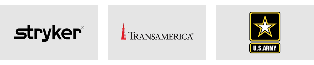 Stryker, Transamerica, and U.S. Army logos